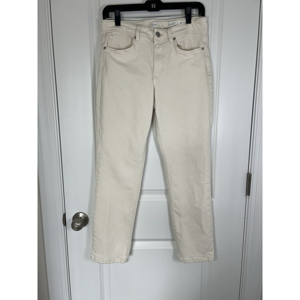 J Jill Jeans Denim High Rise Straight Leg Cream Ivory Size 8 Petite Women's